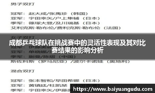 成都乒乓球队在挑战赛中的灵活性表现及其对比赛结果的影响分析